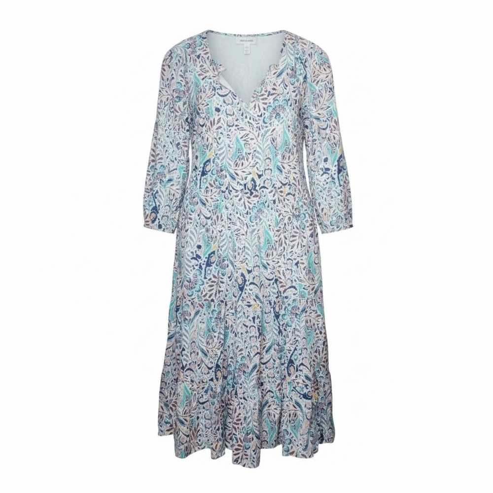 LUCKY BRAND | Lined Cotton Pastel Abstract Floral Long Sleeve Summer Dress | L